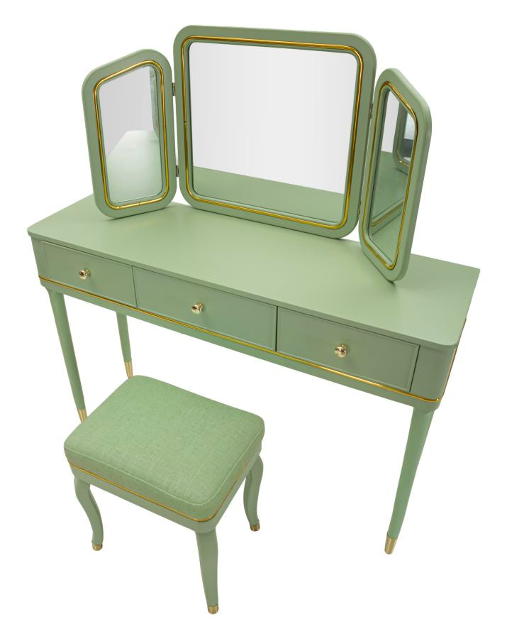 CAMILLE SMINKEBORD MED SPEJL OG SKAMMEL GRØN CM 120X37X79-104X2,5X56-44X34X48