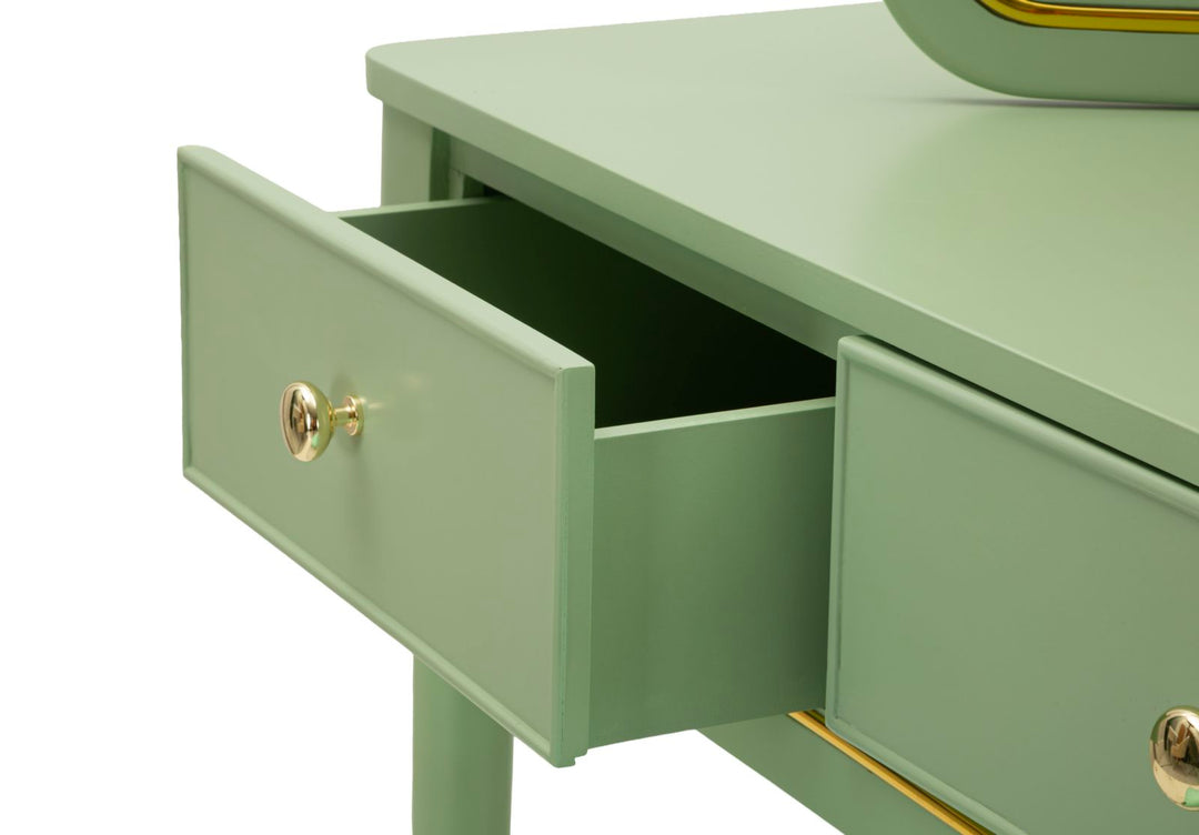 CAMILLE SMINKEBORD MED SPEJL OG SKAMMEL GRØN CM 120X37X79-104X2,5X56-44X34X48