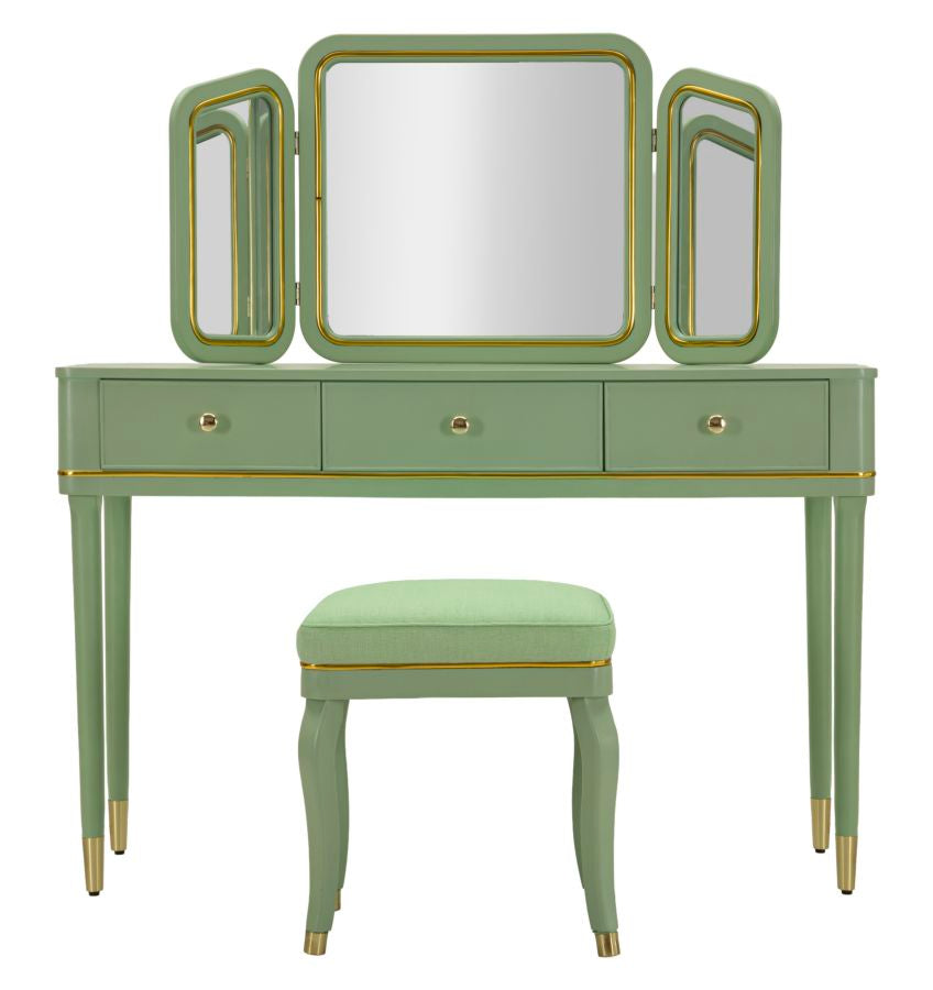 CAMILLE SMINKEBORD MED SPEJL OG SKAMMEL GRØN CM 120X37X79-104X2,5X56-44X34X48