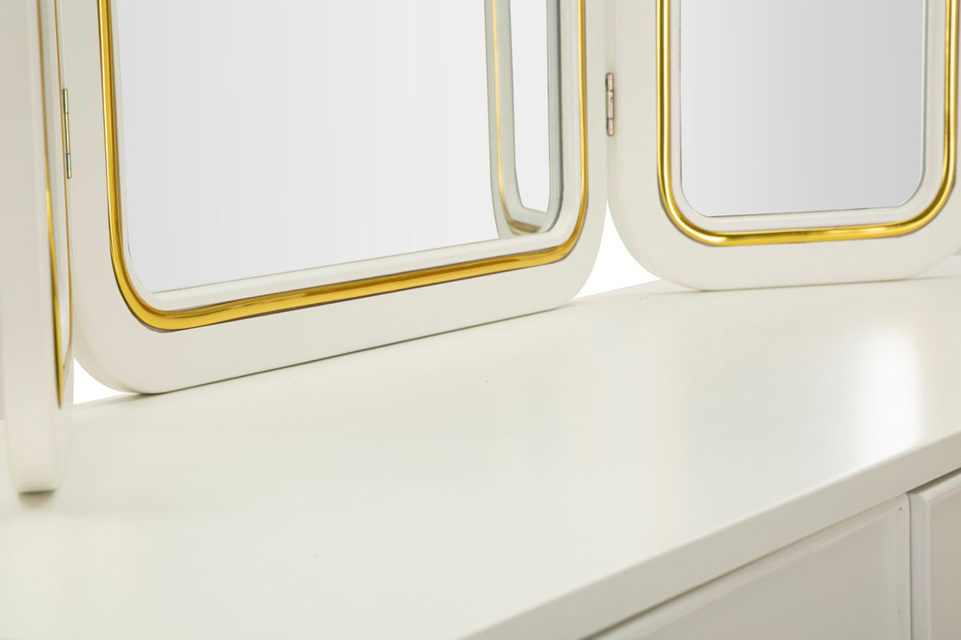 CAMILLE SMINKEBORD MED SPEJL OG SKAMMEL HVID CM 120X37X79-104X2,5X56-44X34X48