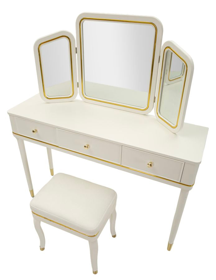 CAMILLE SMINKEBORD MED SPEJL OG SKAMMEL HVID CM 120X37X79-104X2,5X56-44X34X48