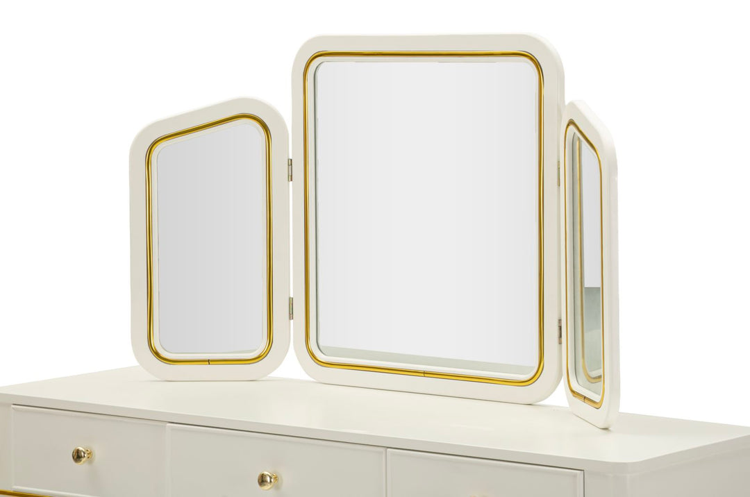 CAMILLE SMINKEBORD MED SPEJL OG SKAMMEL HVID CM 120X37X79-104X2,5X56-44X34X48