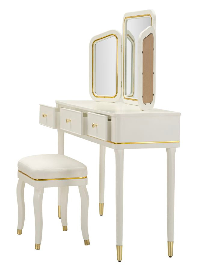 CAMILLE SMINKEBORD MED SPEJL OG SKAMMEL HVID CM 120X37X79-104X2,5X56-44X34X48