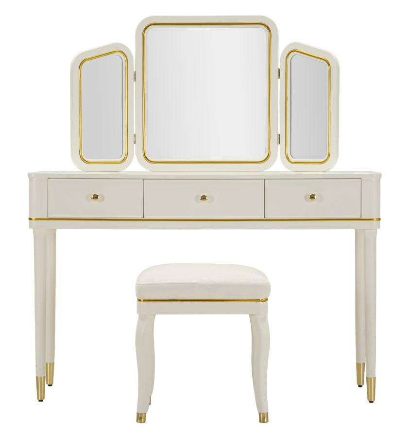 CAMILLE SMINKEBORD MED SPEJL OG SKAMMEL HVID CM 120X37X79-104X2,5X56-44X34X48
