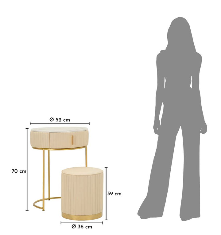 NATBORD/SMINKEBORD MED PUF POK CM Ø 52X70 - Ø 36X39