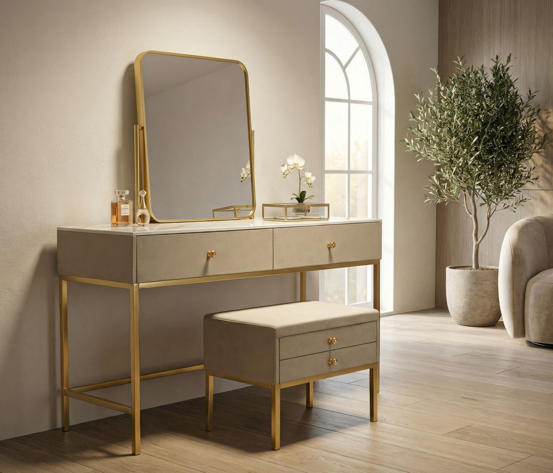 LUXURY SMINKEBORD MED SPEJL OG SKAMMEL CM 120X45X75-50X4X60-50X40X45
