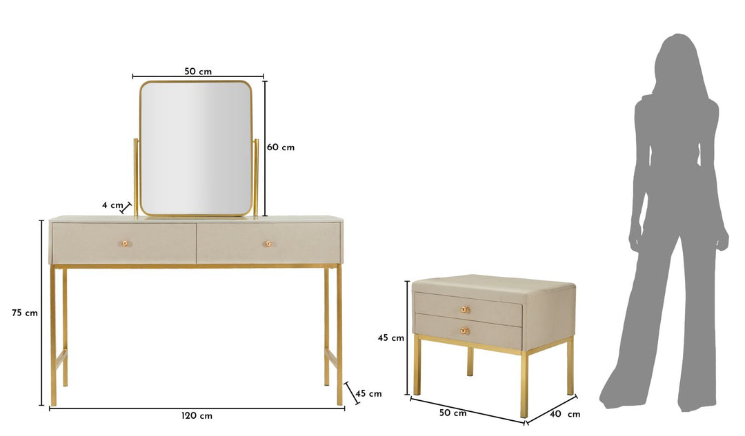 LUXURY SMINKEBORD MED SPEJL OG SKAMMEL CM 120X45X75-50X4X60-50X40X45