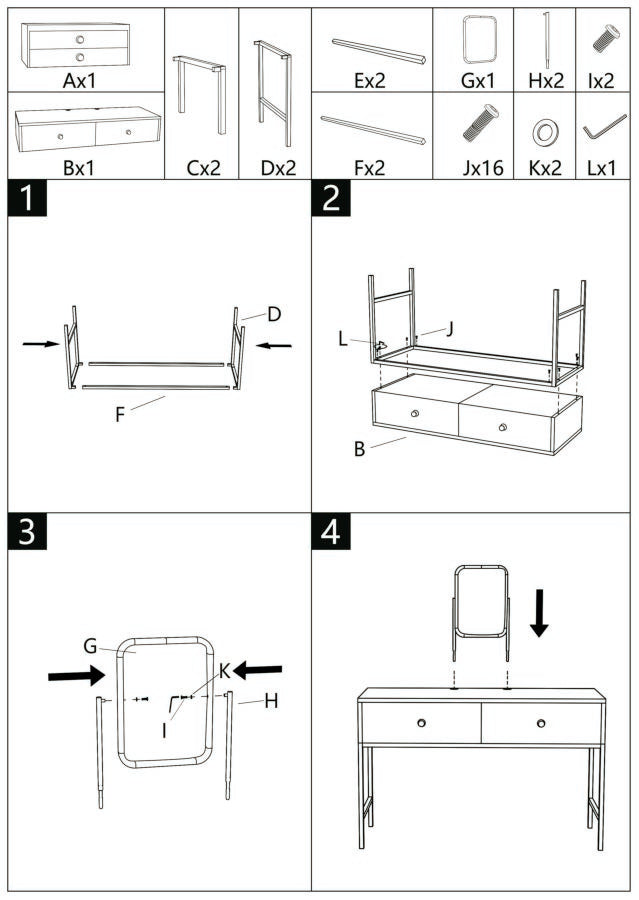 LUXURY SMINKEBORD MED SPEJL OG SKAMMEL CM 120X45X75-50X4X60-50X40X45
