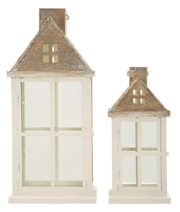HOME LANTERN – Sæt med 2 lanterner i træ og metal (24,5 x 24,5 x 55 cm / 17 x 17 x 37,5 cm)