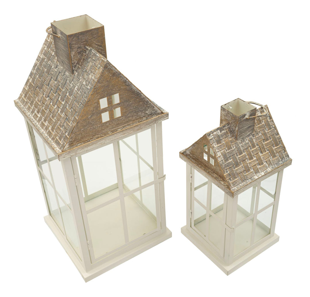 HOME LANTERN – Sæt med 2 lanterner i træ og metal (24,5 x 24,5 x 55 cm / 17 x 17 x 37,5 cm)