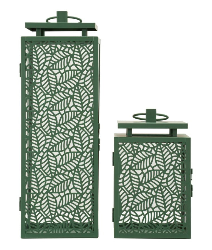 HALL LANTERN – Sæt med 2 lanterner i grøn (15 x 14,5 x 41,5 cm / 15 x 14,5 x 24 cm)
