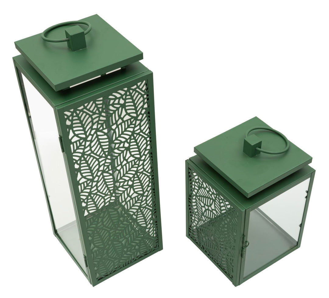 HALL LANTERN – Sæt med 2 lanterner i grøn (15 x 14,5 x 41,5 cm / 15 x 14,5 x 24 cm)