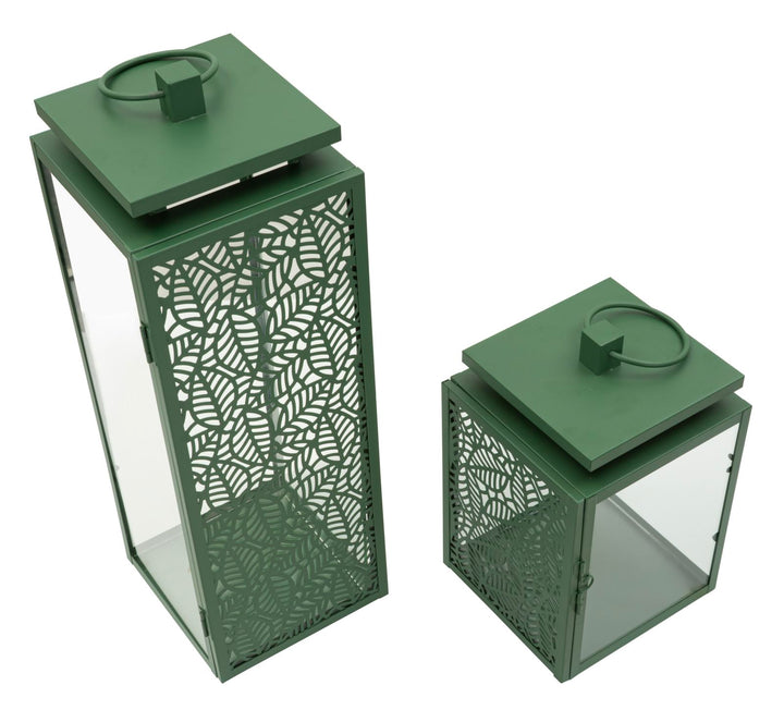 HALL LANTERN – Sæt med 2 lanterner i grøn (15 x 14,5 x 41,5 cm / 15 x 14,5 x 24 cm)