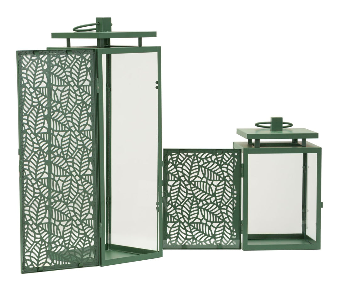 HALL LANTERN – Sæt med 2 lanterner i grøn (15 x 14,5 x 41,5 cm / 15 x 14,5 x 24 cm)