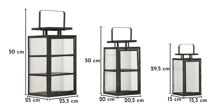 ANDROMEDA LANTERN – Sæt med 3 lanterner i sort metal