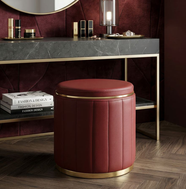 LONDON PUF MED OPBEVARING – Rød (Ø46,5 x 44 cm)