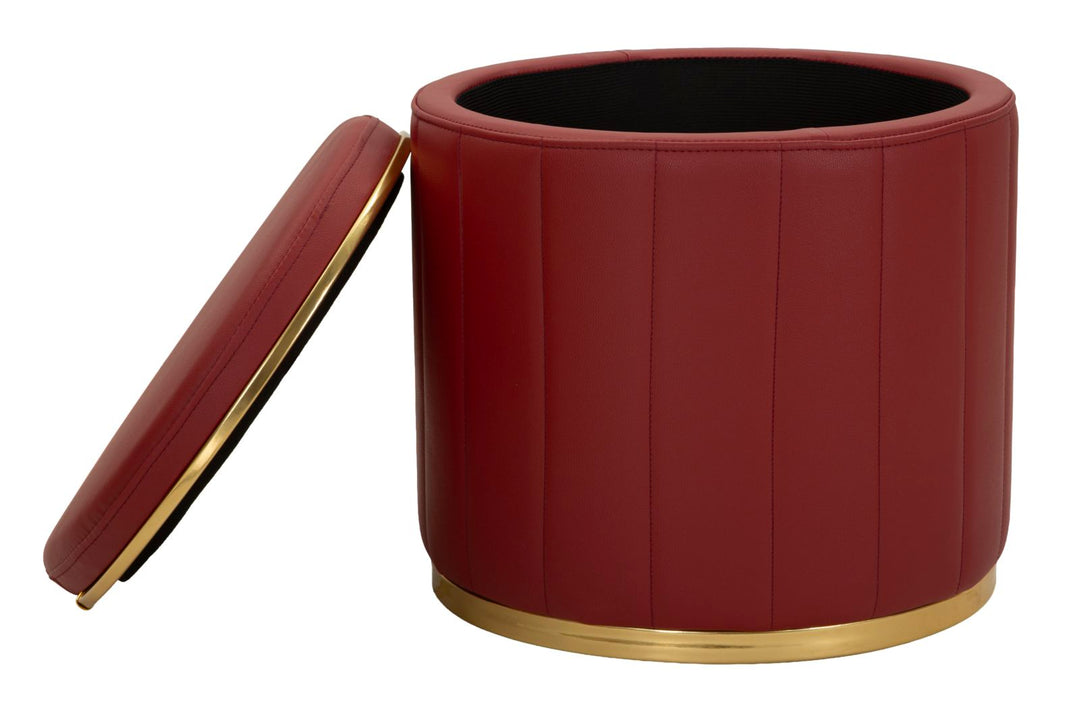 LONDON PUF MED OPBEVARING – Rød (Ø46,5 x 44 cm)