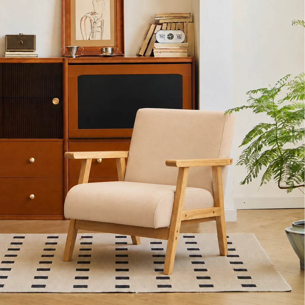 LOUIS Massivt Træ Beige Velour Loungestol