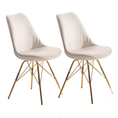 Sæt med 2 fløjlsbeige stole i skandinavisk stil