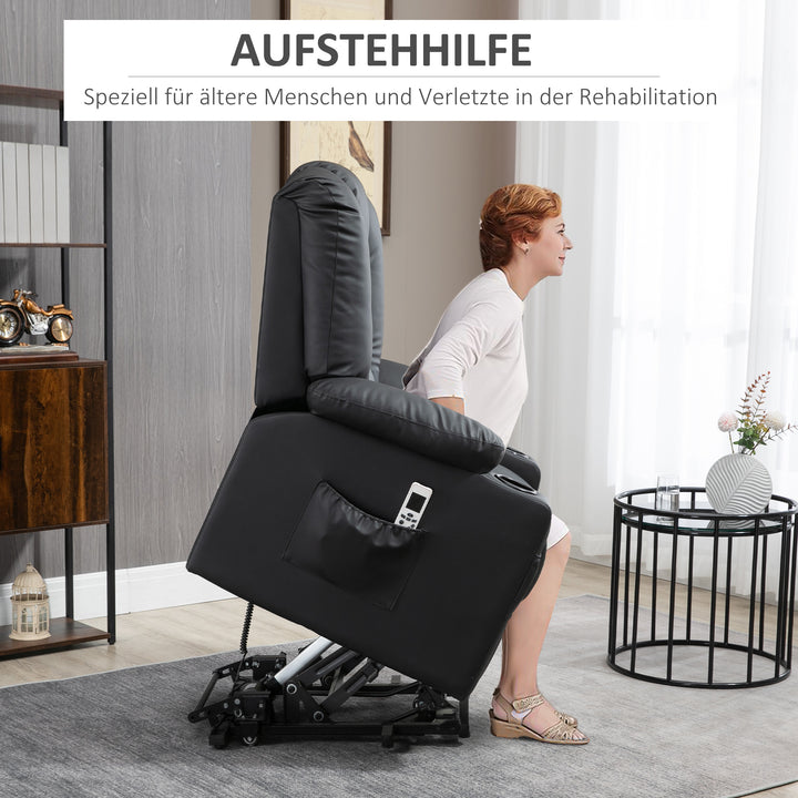 Lænestol med ståstøtte, usb, massagefunktion, kunstlæder, op til 150 kg, 90x98x102 cm, sort