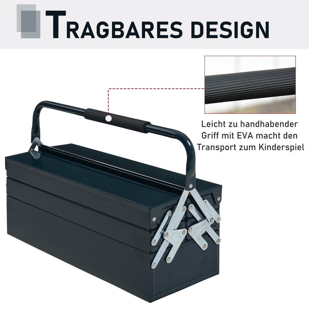 Værktøjskuffert værktøjskasse 5 rum foldbar stål (spcc) mørkegrøn 56 x 20 x 41 cm