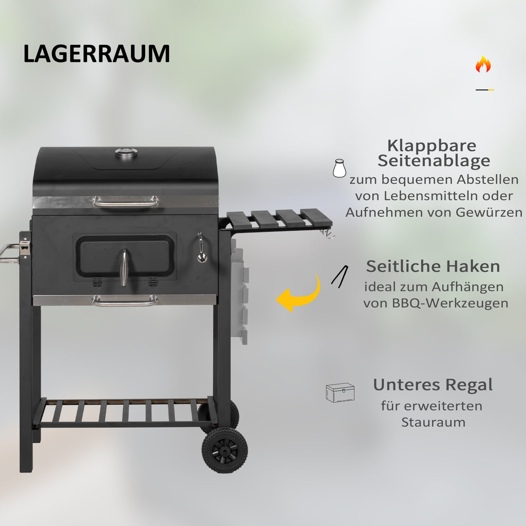 Kulgrillrøger bbq-røger, 1 hylde, 1 håndklædetørrer, 2 grillriste, 113 cm x 65 cm x 108 cm, sort