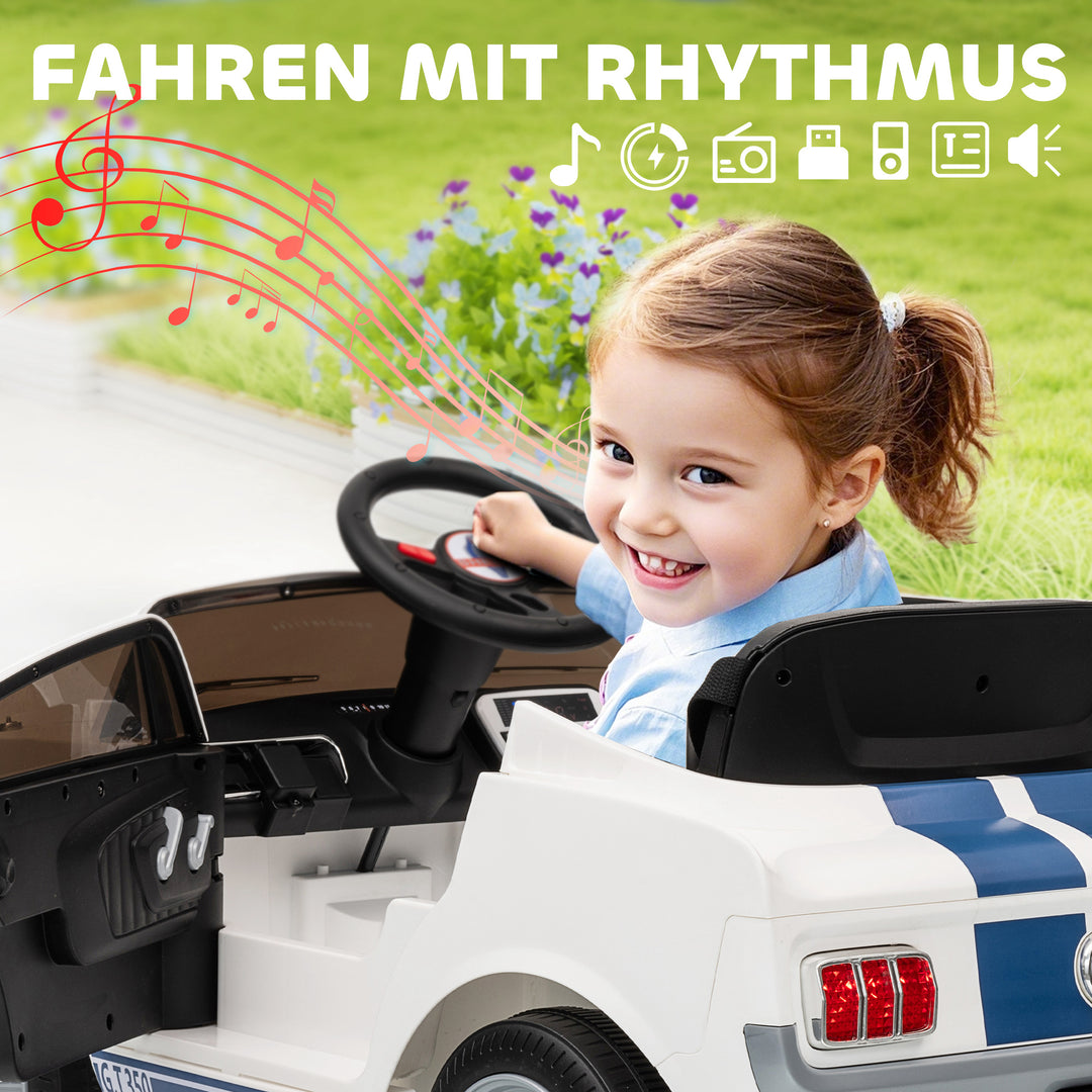 Elbil til børn 12v børnebil med 2,4 ghz fjernbetjening, 2 motorhorn, led, musik hvid