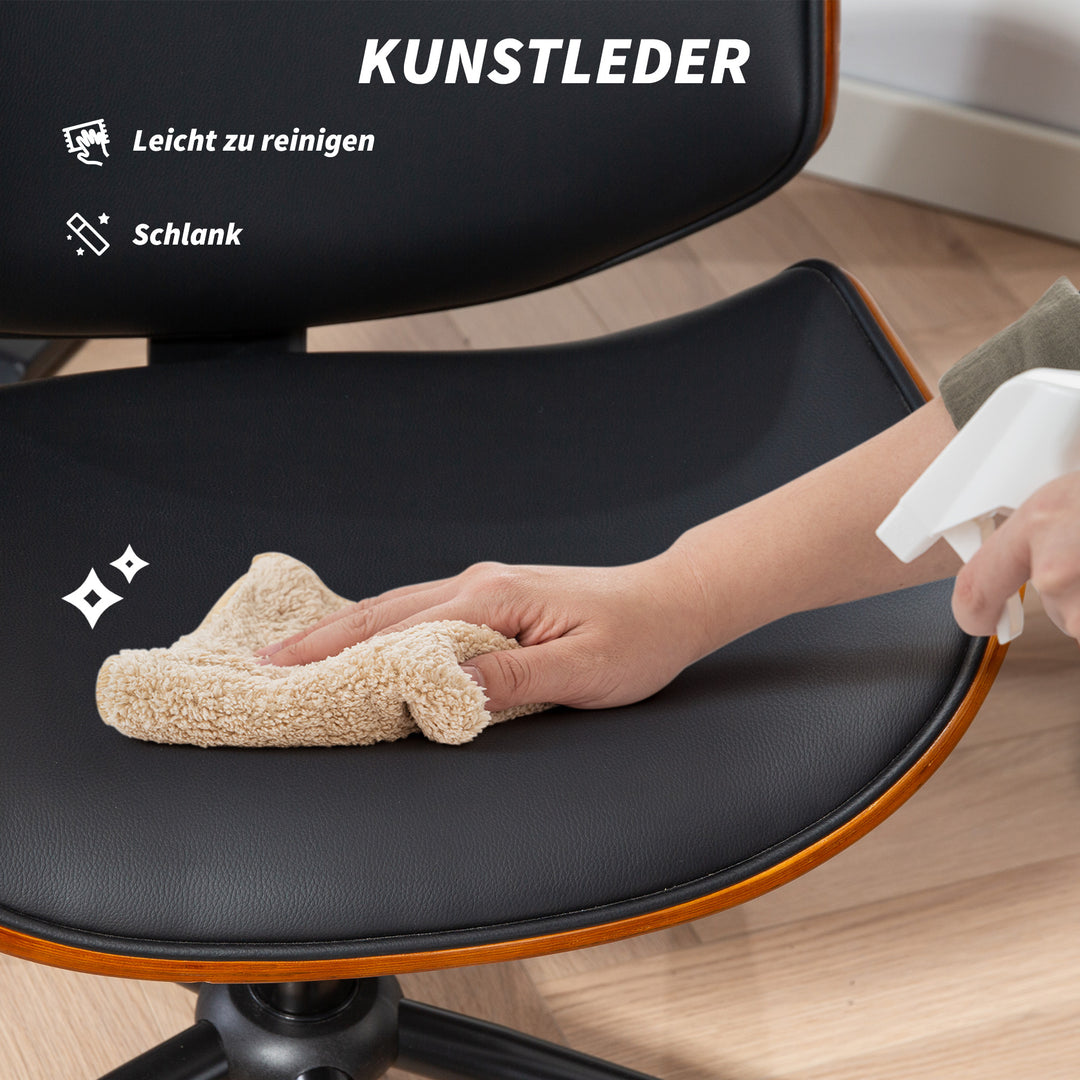 Hjemmekontorstol i kunstlæder, højdejusterbar drejestol, bæreevne op til 135 kg, 52 x 54 x 74-84 cm, sort + valnøddebrun