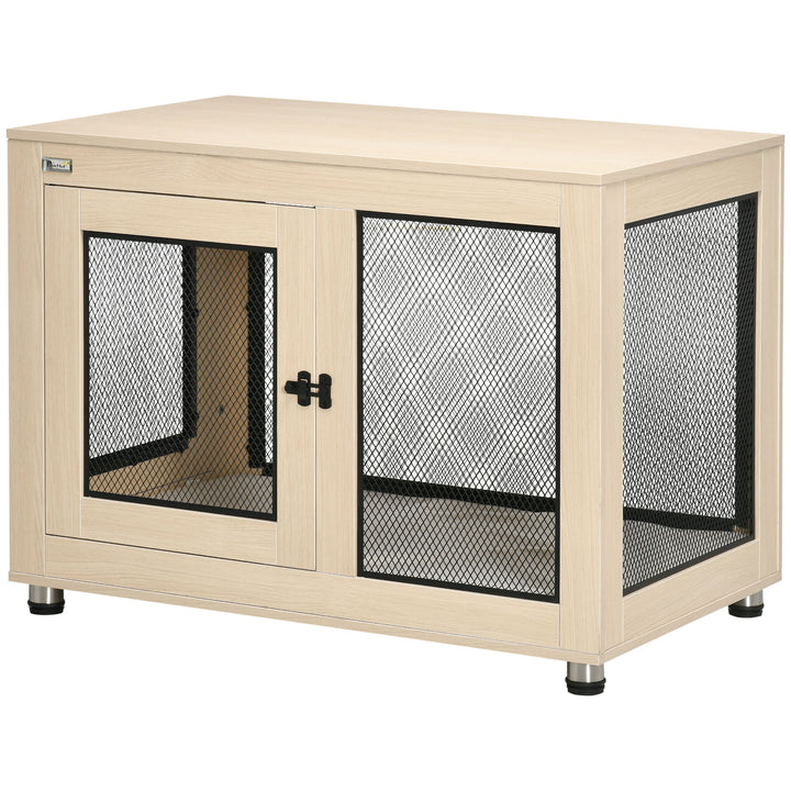 Hundebur, moderne design, aflåseligt, 2 døre, 94 cm x 60 cm x 71,5 cm, naturlig + sort