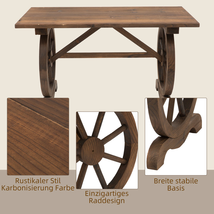 Havebord, balkonbord, træbord, hjuldesign, vejrbestandigt, massivt træ, natur, 110 x B60 x H65 cm