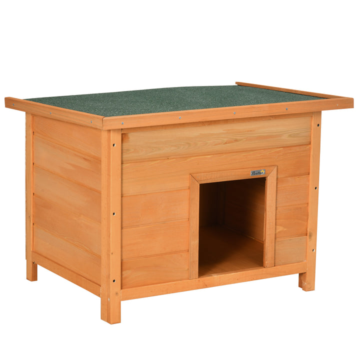 Udendørs hundehus, træhundehus med hængslet asfalttag, vandtæt hundehule med hævet gulv, hus til små hunde, gul, 82 x 58 x 58 cm