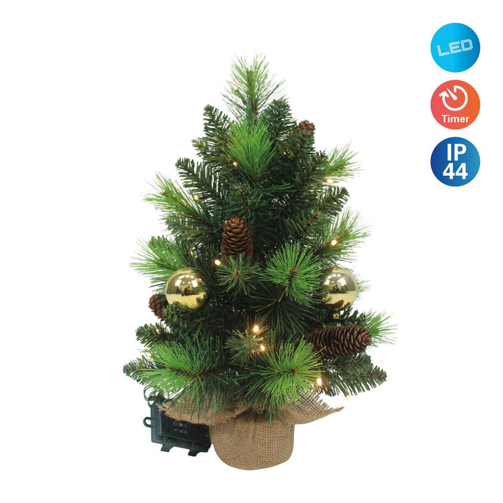 Led Fir Tree "Noel" udendørs dekoration lavet af metal og plast i grønt og guld, med fast installerede LED'er