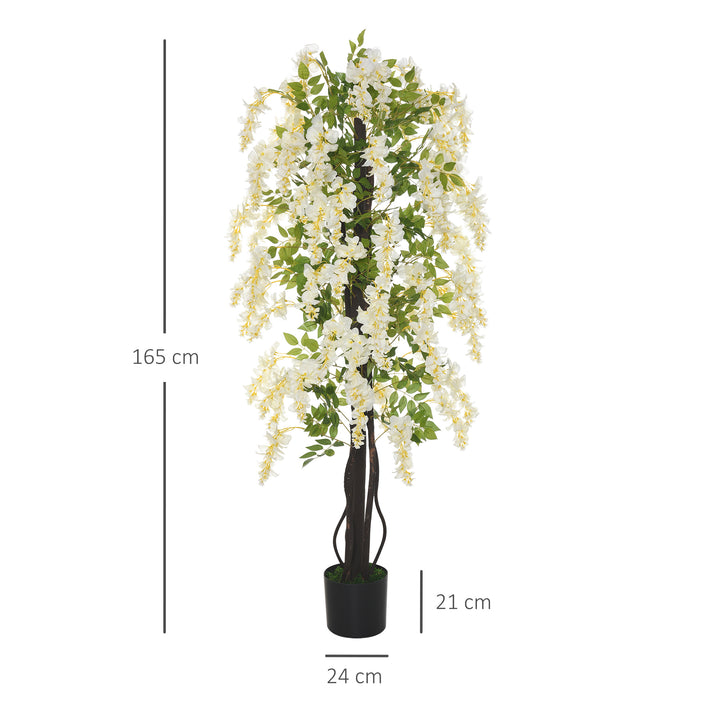 Kunstig blåregn stor 165 cm kunstig plante, kunstige plastikplanter kunstige blomster i potte, falsk plante som ægte til kontor stue soveværelse moderne dekoration gave