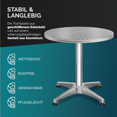 Højt bordsæt af 2 stk., sølv aluminium Ø60cm højdejusterbar