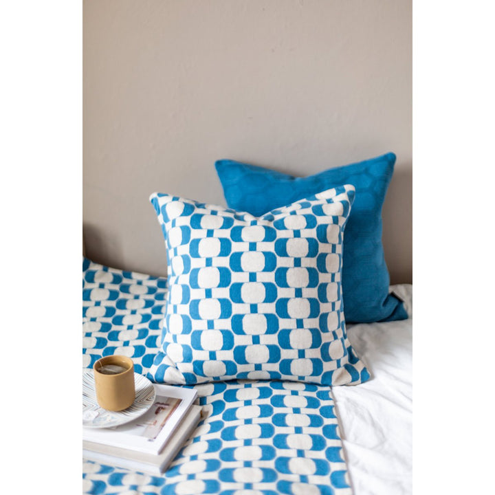Edith pillow-cover blå, blød Jacquard strikket bomuld