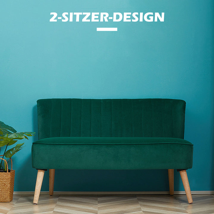 2-Personers stofsofa polstret sofa dobbeltsofa siddemøbler loungesofa træ fløjlsagtig polyesterskum mørkegrøn 117 x 56,5 x 77 cm