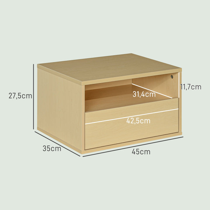 Måldiagram for vægmonteret natbord 45 x 35 x 27,5 cm