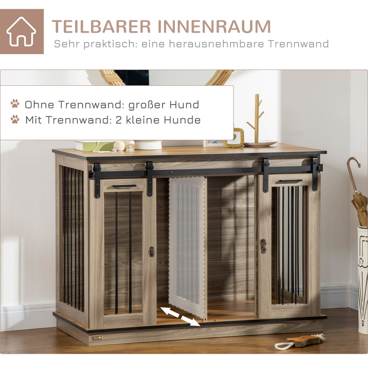 Hundebur med 2 døre, transportkasse til hunde, rustikt design, låsbar, brun