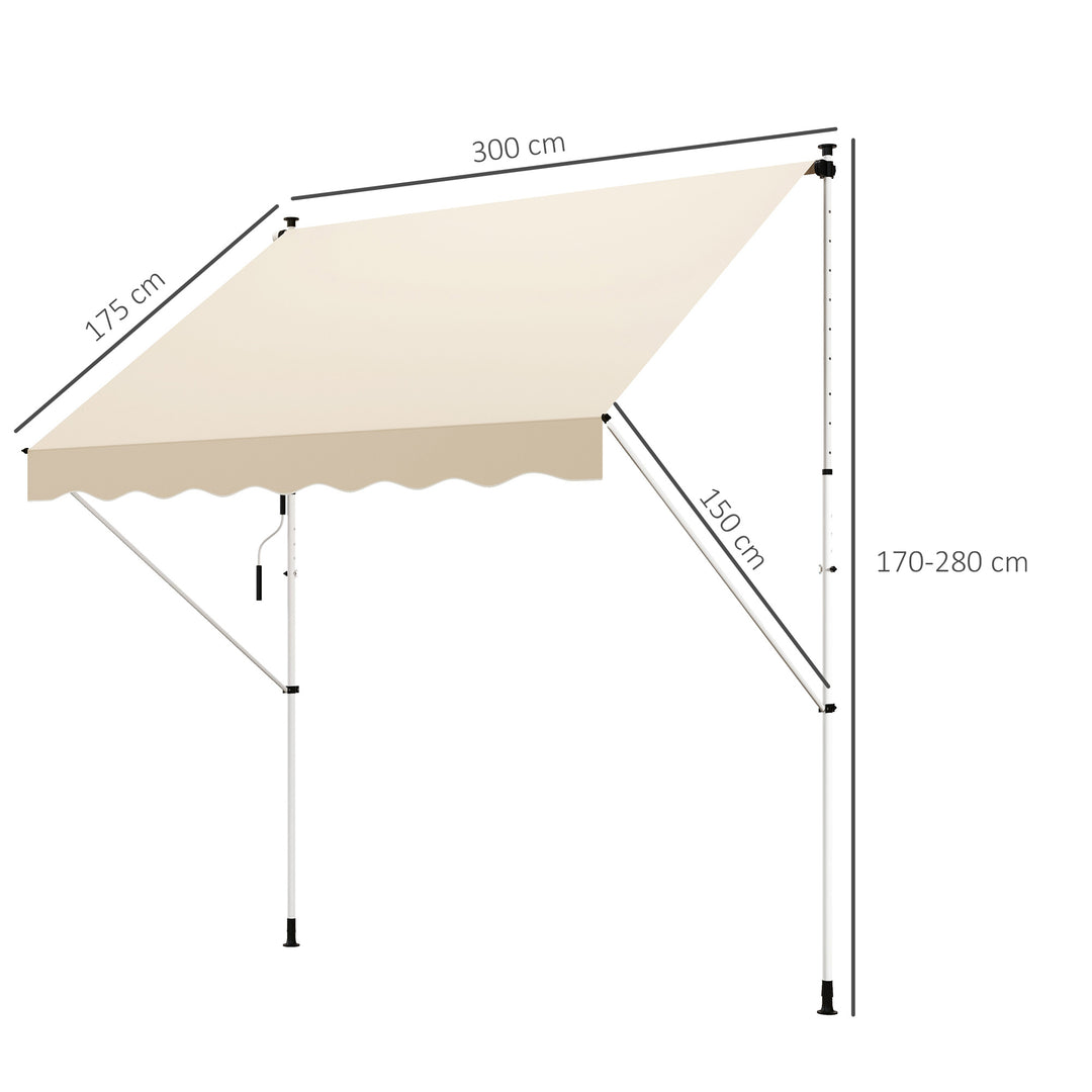 Klemmemarkise med håndsving, højdejusterbar, leddelt armmarkise, smudsafvisende, vejrbestandig, balkonmarkise 150 cm bred, terrassemarkise til terrasse, balkon, veranda, beige