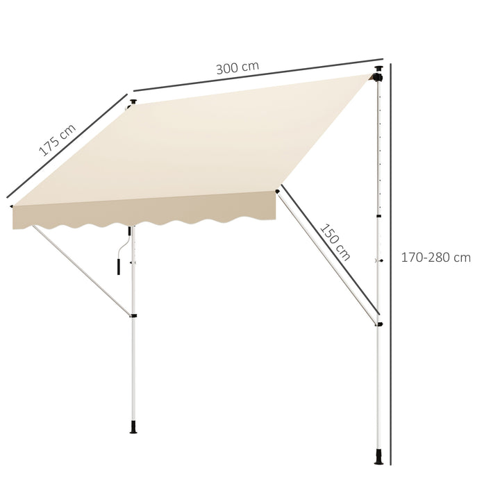Klemmemarkise med håndsving, højdejusterbar, leddelt armmarkise, smudsafvisende, vejrbestandig, balkonmarkise 150 cm bred, terrassemarkise til terrasse, balkon, veranda, beige