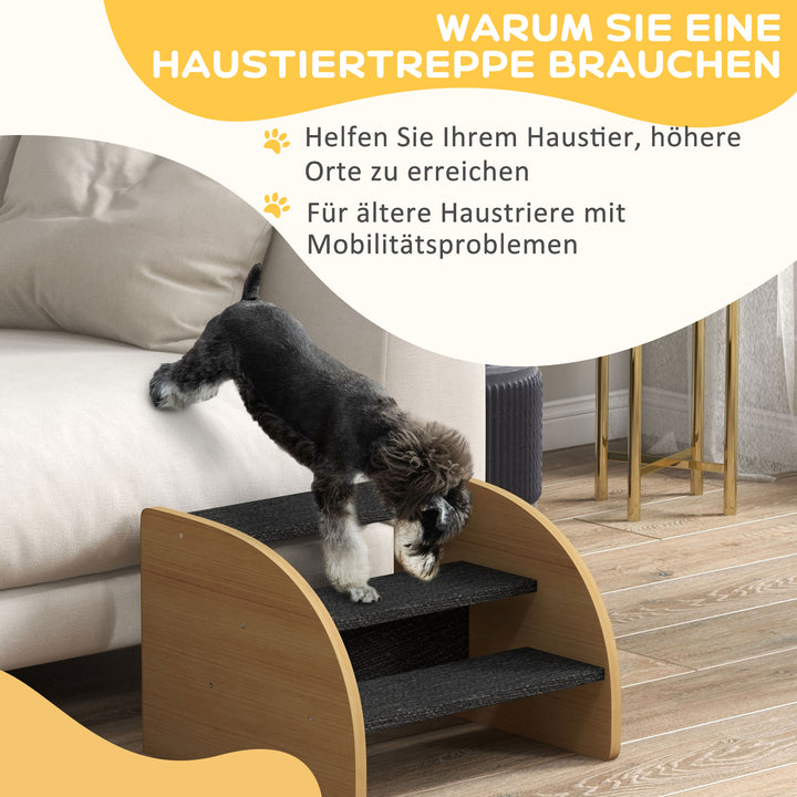Kæledyrstrappe hundetrappe, 3 trin, lille hund, 38,5 cm x 38,5 cm x 30 cm, eg + sort