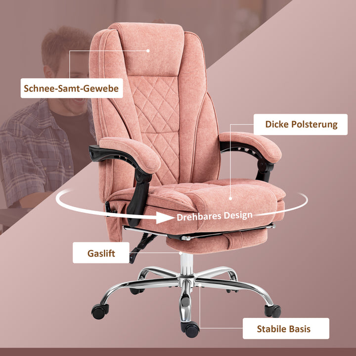 Ergonomisk kontorstol med massagefunktion, fodstøtte, drejelig, rullebar, pink