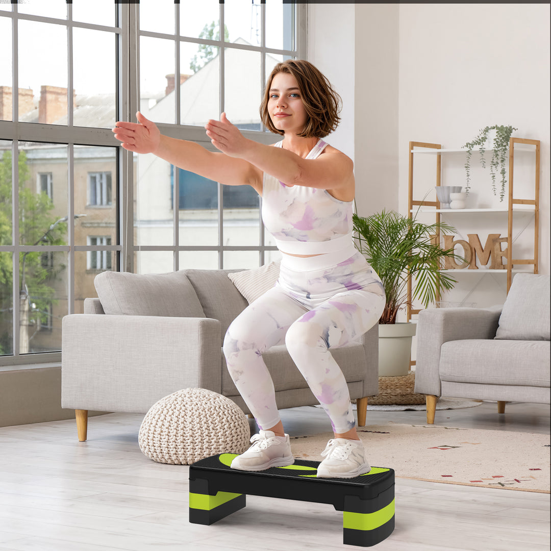 Aerobic stepper, højdejusterbar, til indendørs og udendørs brug, belastningskapacitet op til 150 kg, 80 x 31 x 10-20 cm, grøn