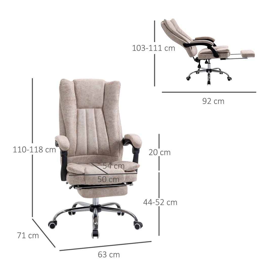 Kontorstol drejestol med hældningsfunktion fodstøtte kontorstol sædehøjdejustering stol skrivebordsstol mikrofiber plast metal nylon beige+sort+sølv 63 x 71 x 110-118 cm
