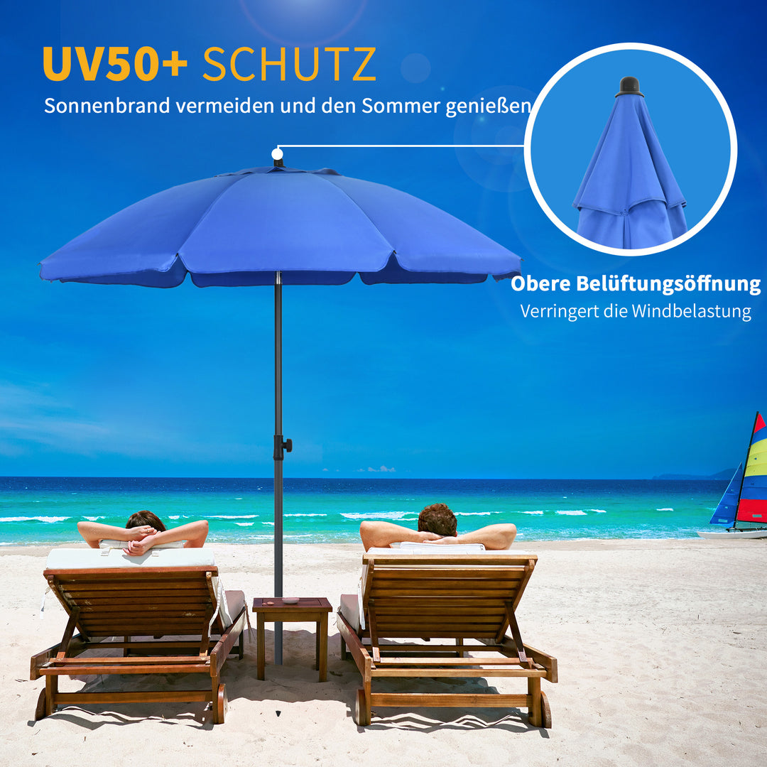 Strandparasol, parasol, med ventilationsåbninger, justerbar hældning, uv50+ ø1,80, blå
