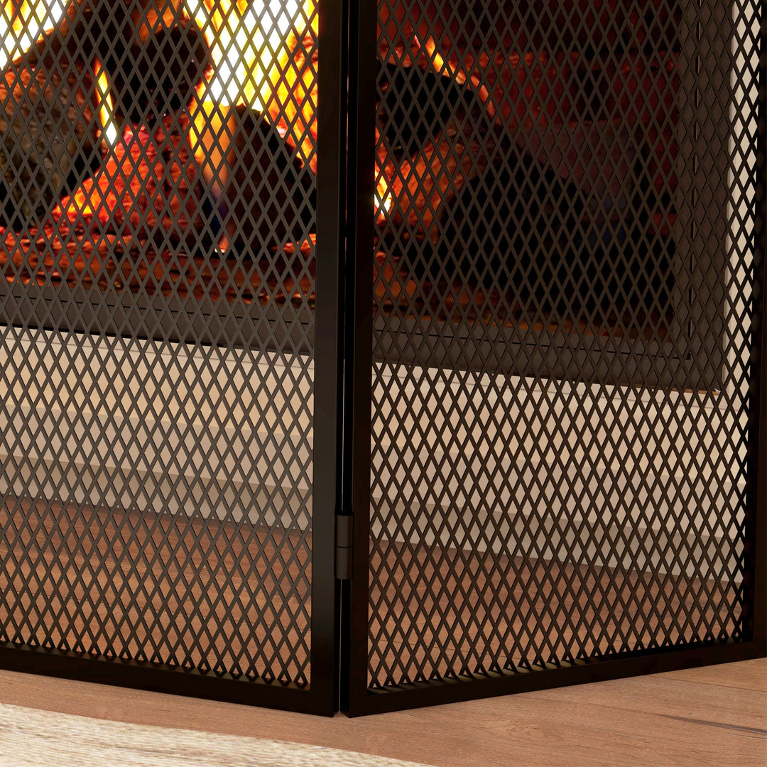 Gnistbeskyttelse til pejse, elegant gnistfanger, foldbar, belagt, sort, 96 x 60 cm