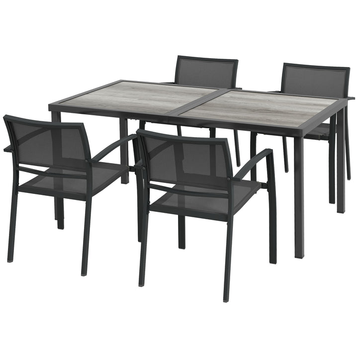 Havemøbelsæt, 1 bord, 4 stole, 150 x 87 x 72 cm, grå