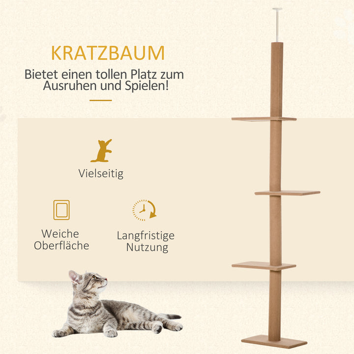 Kradsetræ lofthøjde, 228-260 cm højdejusterbart kradsetræ klatretræ til katte med 3 niveauer, kradsetræ til katte, legetræ fra gulv til loft lysebrun