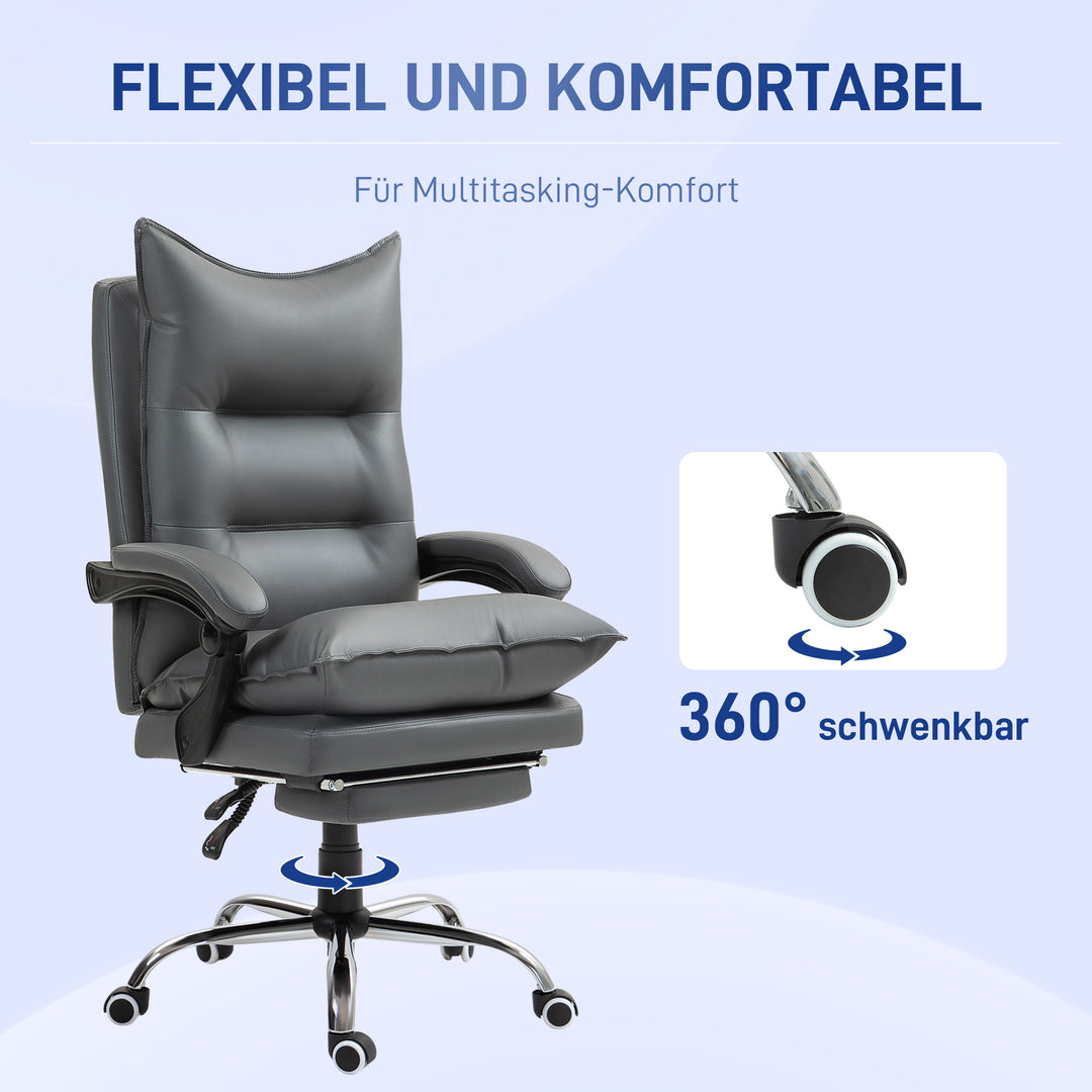Ergonomisk kontorstol, justerbar sædehøjde, lænelæn, kunstlæder, mørkegrå