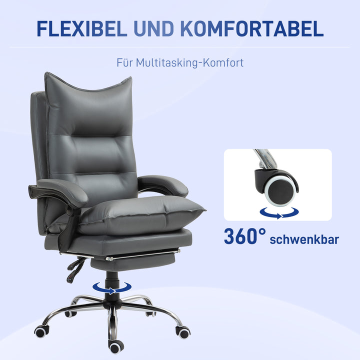 Ergonomisk kontorstol, justerbar sædehøjde, lænelæn, kunstlæder, mørkegrå
